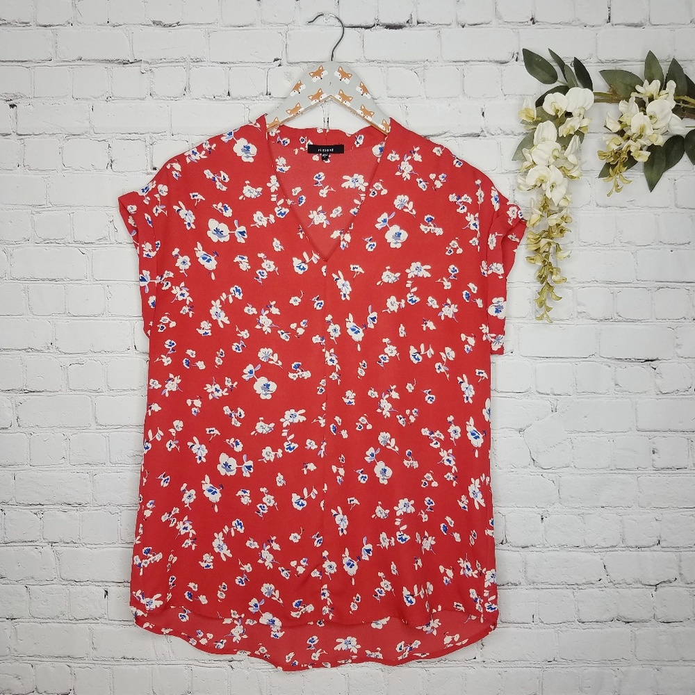 Pleione • V Neck Red Floral Blouse • Small